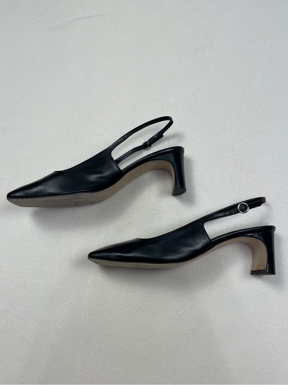 Aeyde Liza Black Napa Leather Square Toe Slingback Heels 39 Made in Italy - Picture 1 of 5